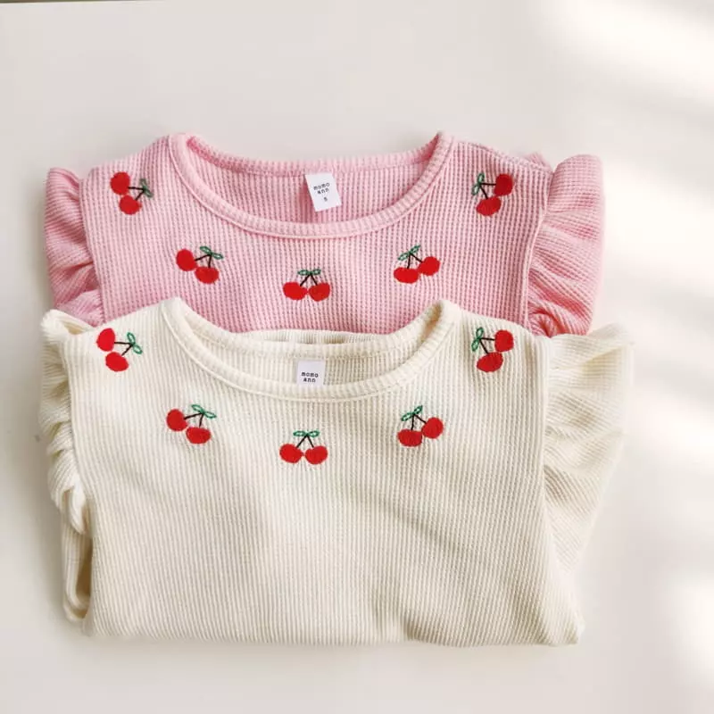 Momo Ann - Korean Children Fashion - #kidsshorts - Waffle Cherry Tee - 7