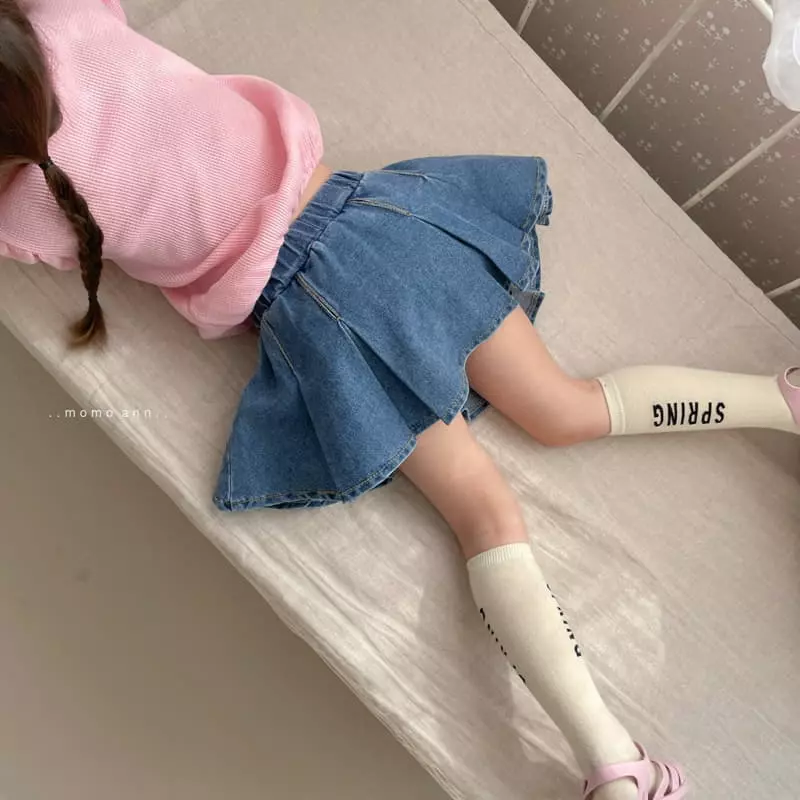 Momo Ann - Korean Children Fashion - #kidsshorts - Denim Wrinkle Skirt