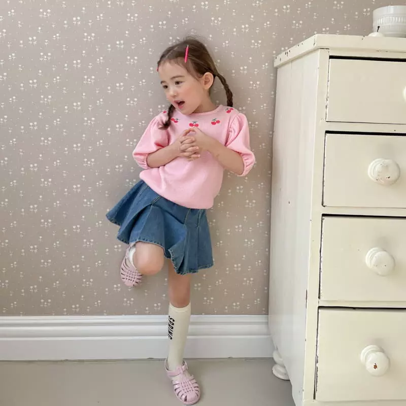 Momo Ann - Korean Children Fashion - #stylishchildhood - Denim Wrinkle Skirt - 11