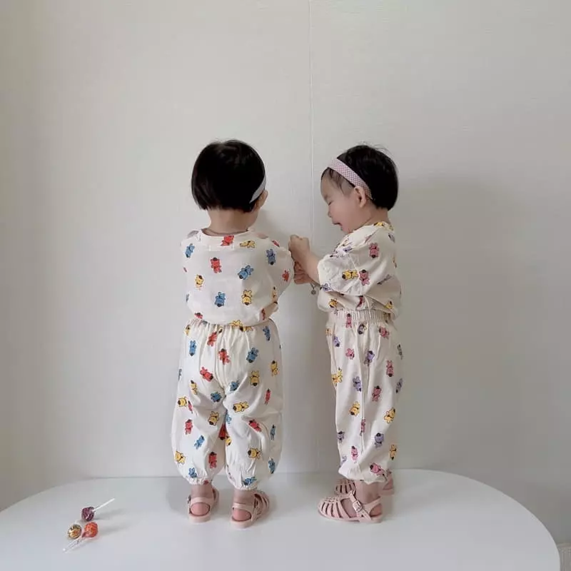Moran - Korean Children Fashion - #fashionkids - Summer Hat Bear Top Bottom Set - 12
