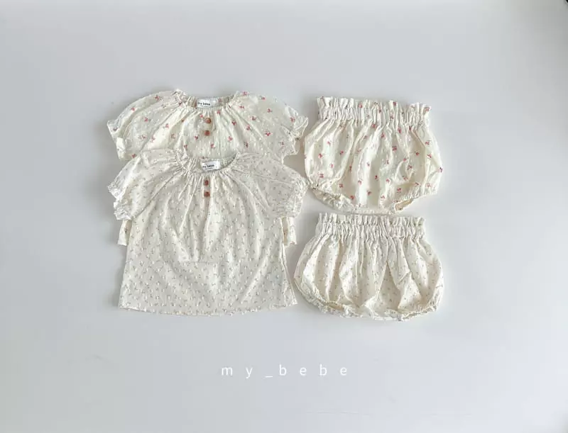 My Bebe - Korean Baby Fashion - #babyboutique - Baby Snow Flower Bloomer Top Bottom Set - 2