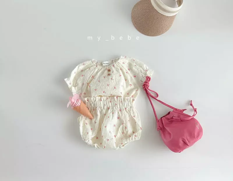 My Bebe - Korean Baby Fashion - #babyootd - Baby Snow Flower Bloomer Top Bottom Set - 11