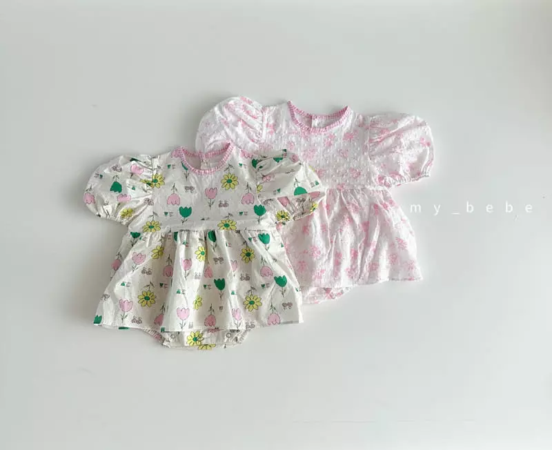 My Bebe - Korean Baby Fashion - #babywear - Baby Heart Flower One-piece Bodysuit