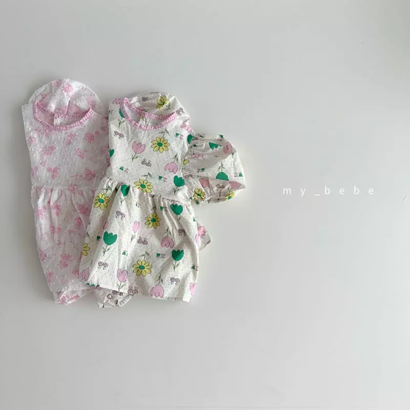 My Bebe - Korean Baby Fashion - #onlinebabyboutique - Baby Heart Flower One-piece Bodysuit - 2