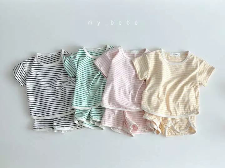 My Bebe - Korean Children Fashion - #childofig - Kid Stripes Top Bottom Set