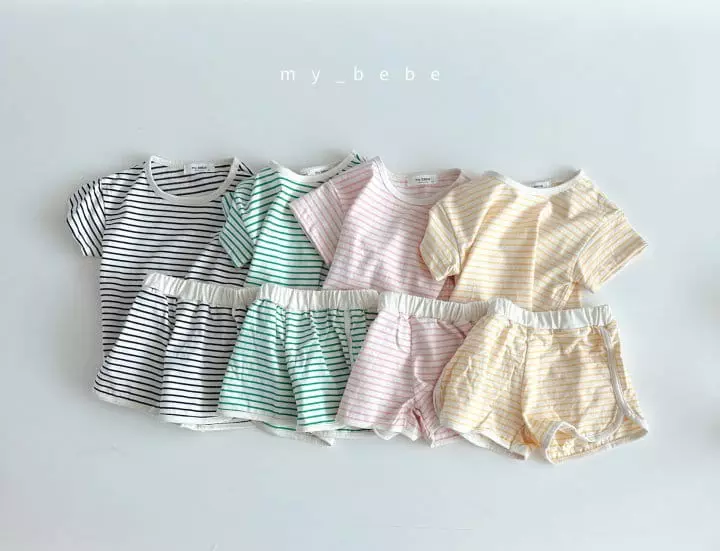 My Bebe - Korean Children Fashion - #childofig - Kid Stripes Top Bottom Set - 2