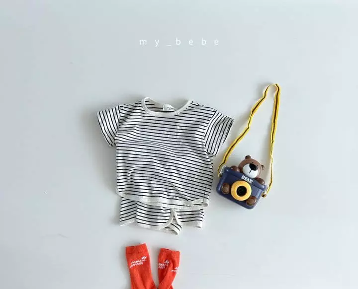 My Bebe - Korean Children Fashion - #fashionkids - Kid Stripes Top Bottom Set - 6