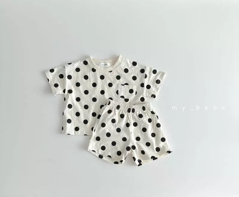 My Bebe - Korean Children Fashion - #kidsshorts - Kid Dot Top Bottom Set - 6