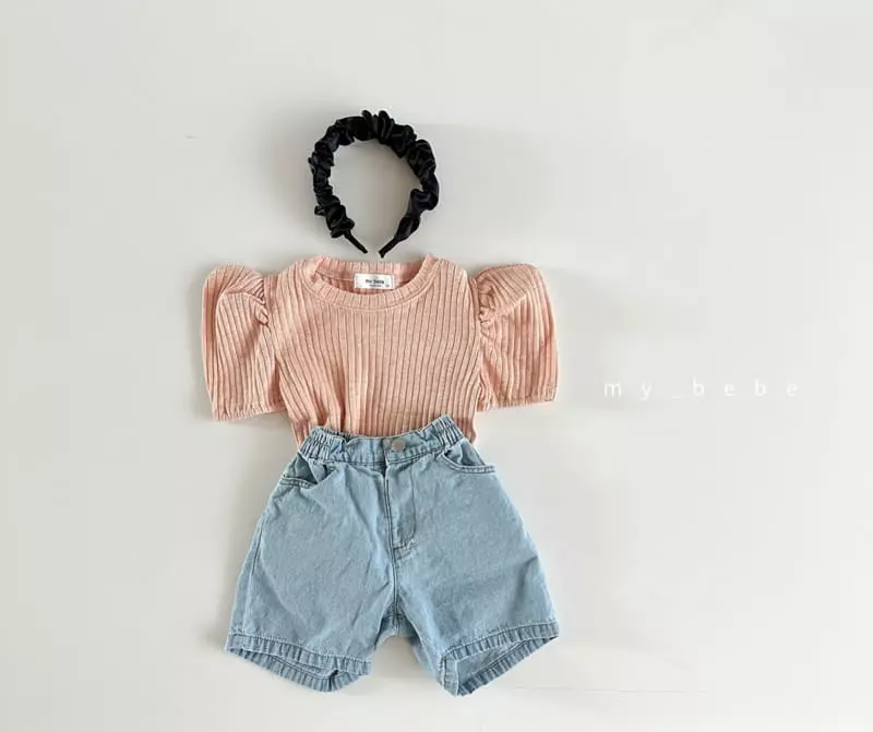 My Bebe - Korean Children Fashion - #kidzfashiontrend - Kid Rib Puff Tee - 12