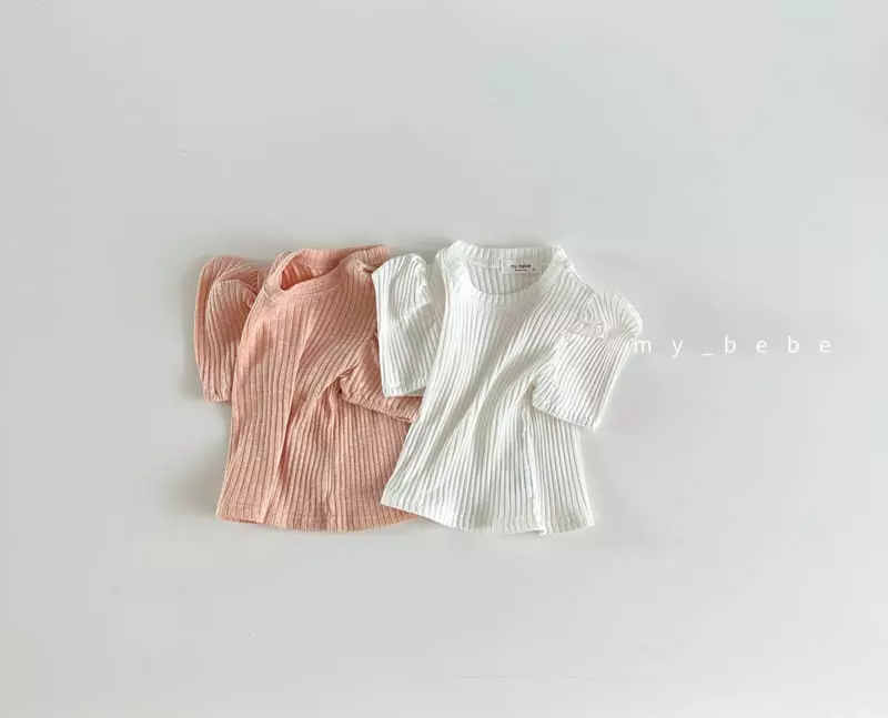 My Bebe - Korean Children Fashion - #toddlerclothing - Kid Rib Puff Tee - 3