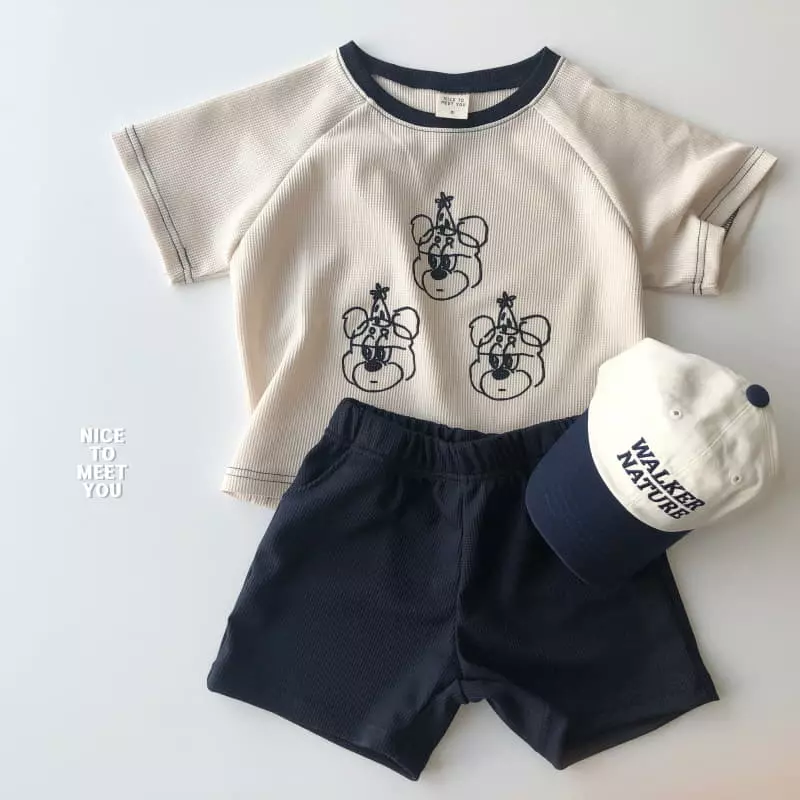 Nice To Meet You - Korean Children Fashion - #childofig - Waffle Bear Top Bottom Set - 3