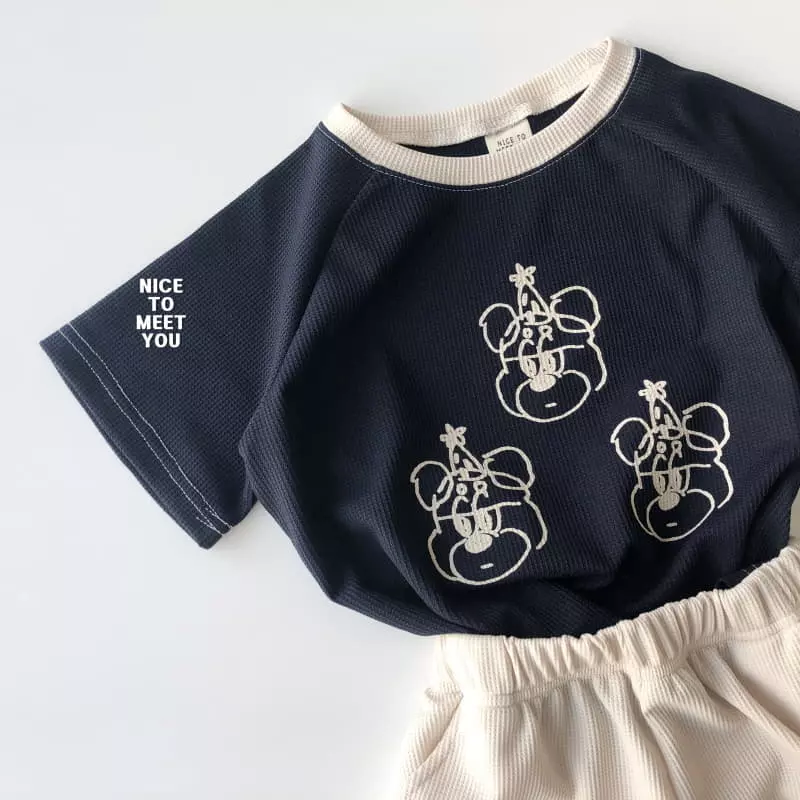 Nice To Meet You - Korean Children Fashion - #stylishchildhood - Waffle Bear Top Bottom Set - 2