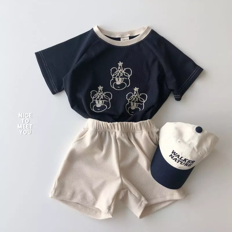 Nice To Meet You - Korean Children Fashion - #toddlerclothing - Waffle Bear Top Bottom Set