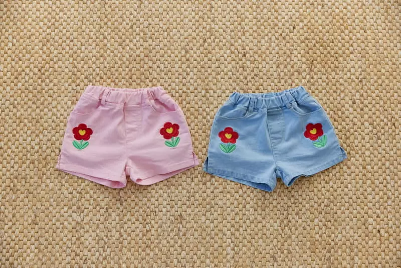 Orange Mom - Korean Children Fashion - #designkidswear - Flower Embrodiery Shorts - 10