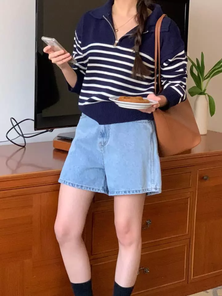 Osense - Korean Women Fashion - #momslook - Candle Short Zip-up Knit Tee - 10