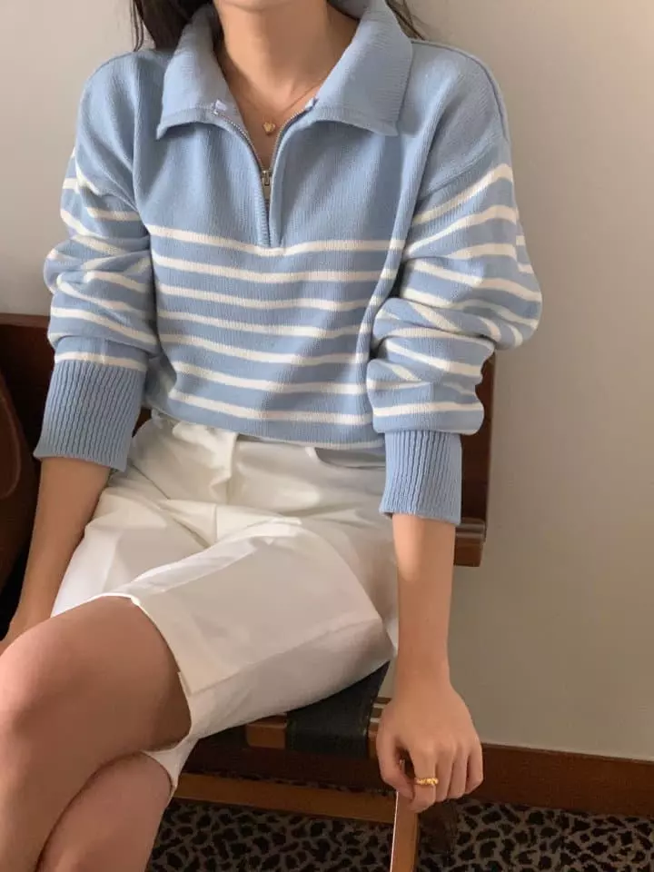 Osense - Korean Women Fashion - #momslook - Candle Short Zip-up Knit Tee - 6