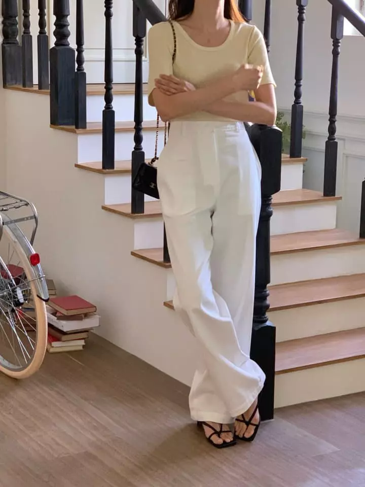 Osense - Korean Women Fashion - #momslook - Latte High Waist Pants - 2