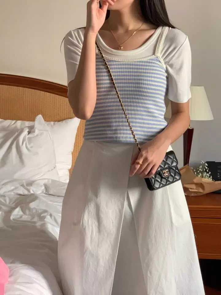 Osense - Korean Women Fashion - #momslook - U Neck Rib Tee - 3
