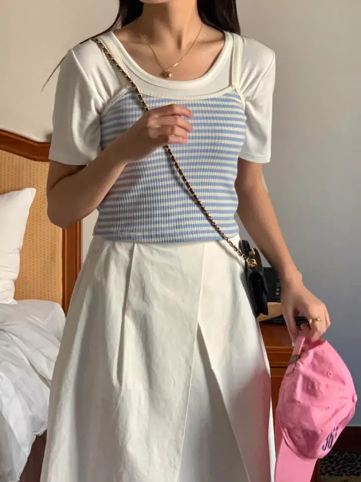 Osense - Korean Women Fashion - #momslook - U Neck Rib Tee - 5