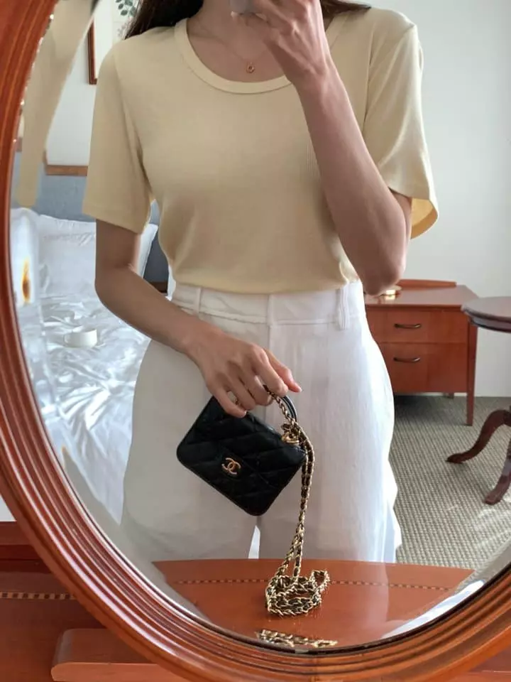Osense - Korean Women Fashion - #momslook - U Neck Rib Tee - 9