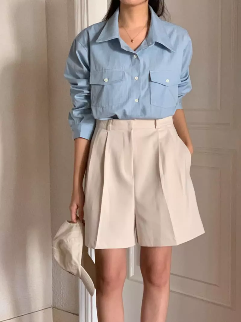 Osense - Korean Women Fashion - #womensfashion - Plan Denim Shirt - 5