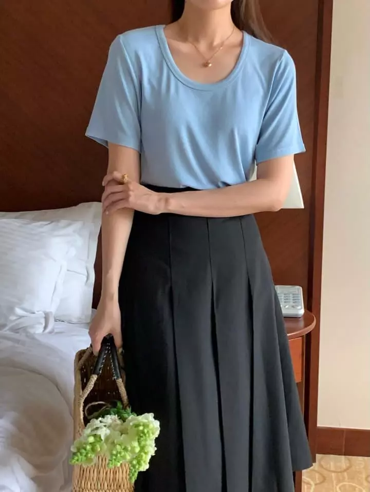 Osense - Korean Women Fashion - #womensfashion - U Neck Rib Tee - 6