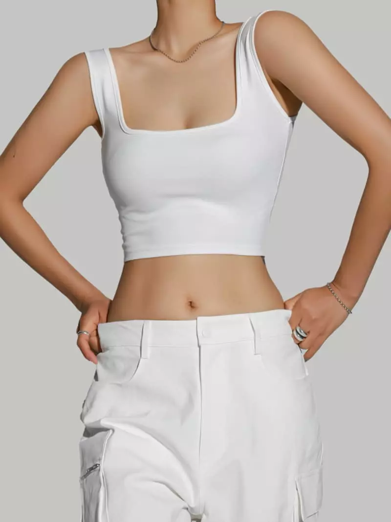 Paper Moon - Korean Women Fashion - #momslook - Square Neck Line Crop Tank Top - 9