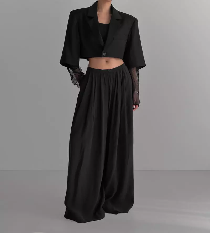 Paper Moon - Korean Women Fashion - #momslook - Mesh Sleeve Detail Crop Jacket - 12