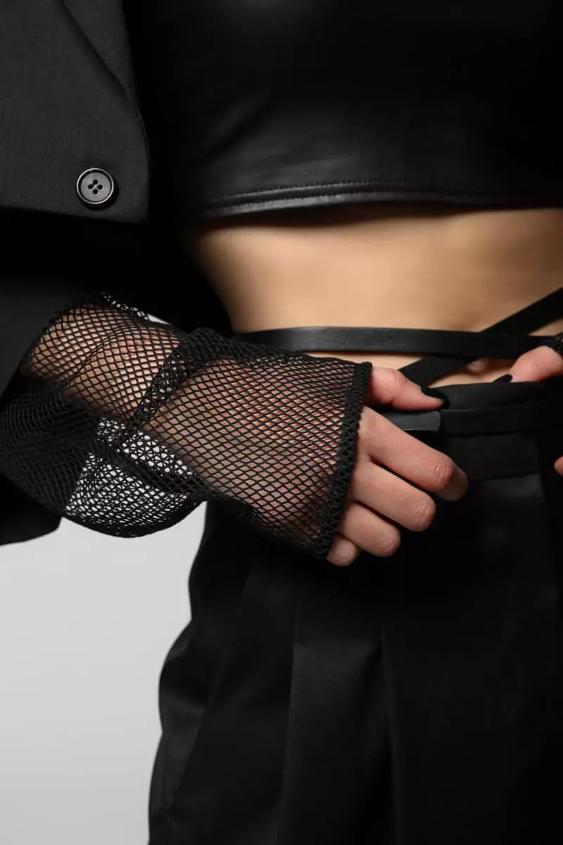 Paper Moon - Korean Women Fashion - #womensfashion - Mesh Sleeve Detail Crop Jacket - 4