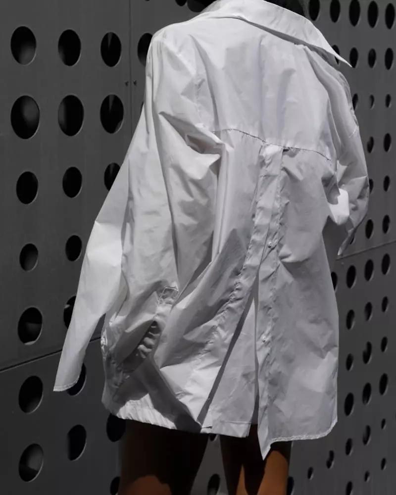 Paper Moon - Korean Women Fashion - #momslook - Nylon Back Slit Detail Oversize Shirt - 10