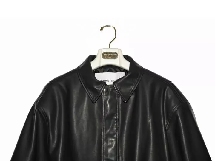 Paper Moon - Korean Women Fashion - #momslook - Washed Began Leather Shoulder Padded Bomber Jacket - 11