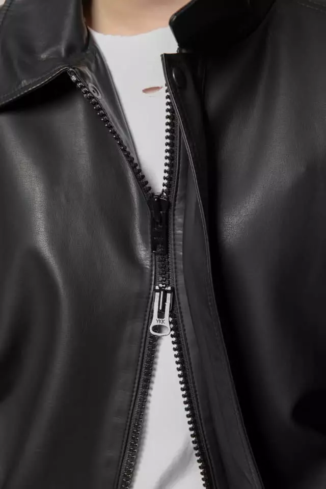 Paper Moon - Korean Women Fashion - #momslook - Washed Began Leather Shoulder Padded Bomber Jacket - 5