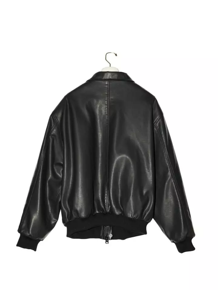 Paper Moon - Korean Women Fashion - #momslook - Washed Began Leather Shoulder Padded Bomber Jacket - 9