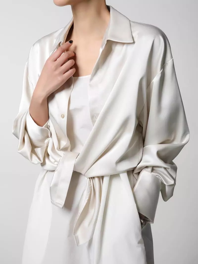 Paper Moon - Korean Women Fashion - #momslook - Silky Wrap Unbalaced Blouse - 2