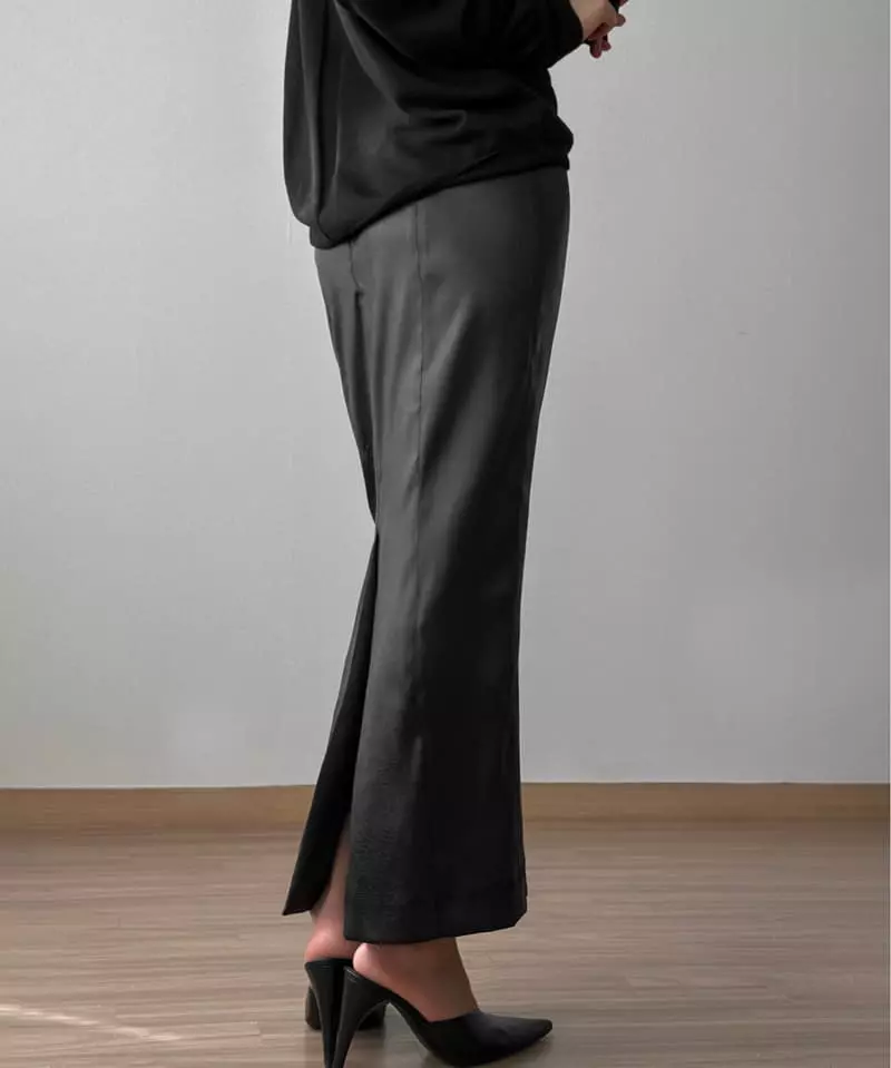 Paper Moon - Korean Women Fashion - #momslook - Silky Vegan Leather Maxi Pencil Skirt - 5