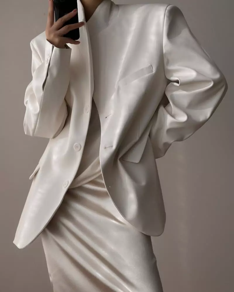 Paper Moon - Korean Women Fashion - #momslook - Classic Soft Vegan Leather Blazer