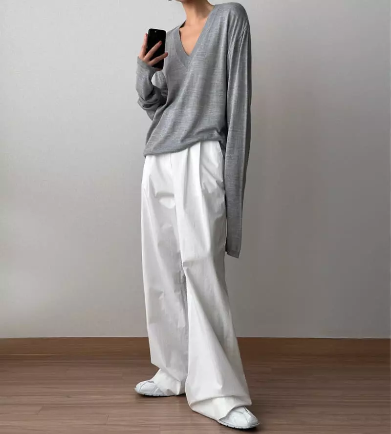 Paper Moon - Korean Women Fashion - #momslook - cotton two pin - tuck wide trousers - 2
