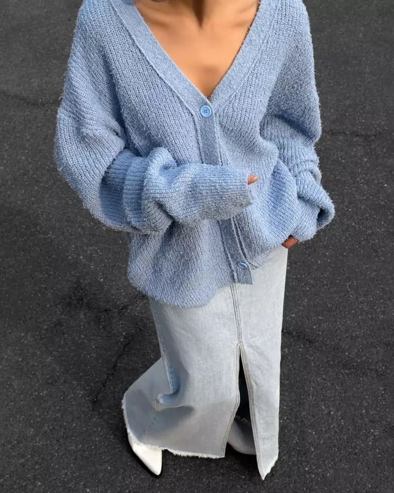 Paper Moon - Korean Women Fashion - #momslook - iced blue maxi front slit flared denim skirt - 3