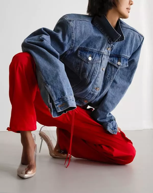 Paper Moon - Korean Women Fashion - #momslook - maxi padded shoulder oversized denim jacket - 12