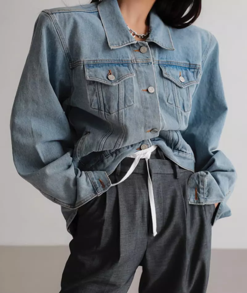 Paper Moon - Korean Women Fashion - #womensfashion - maxi padded shoulder oversized denim jacket - 4