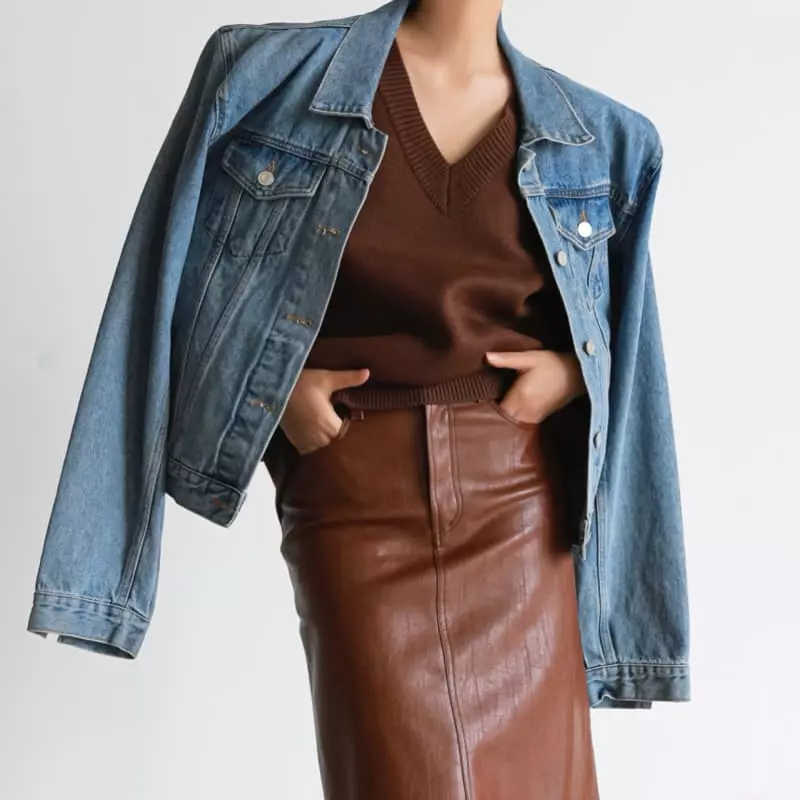 Paper Moon - Korean Women Fashion - #momslook - maxi padded shoulder oversized denim jacket - 6