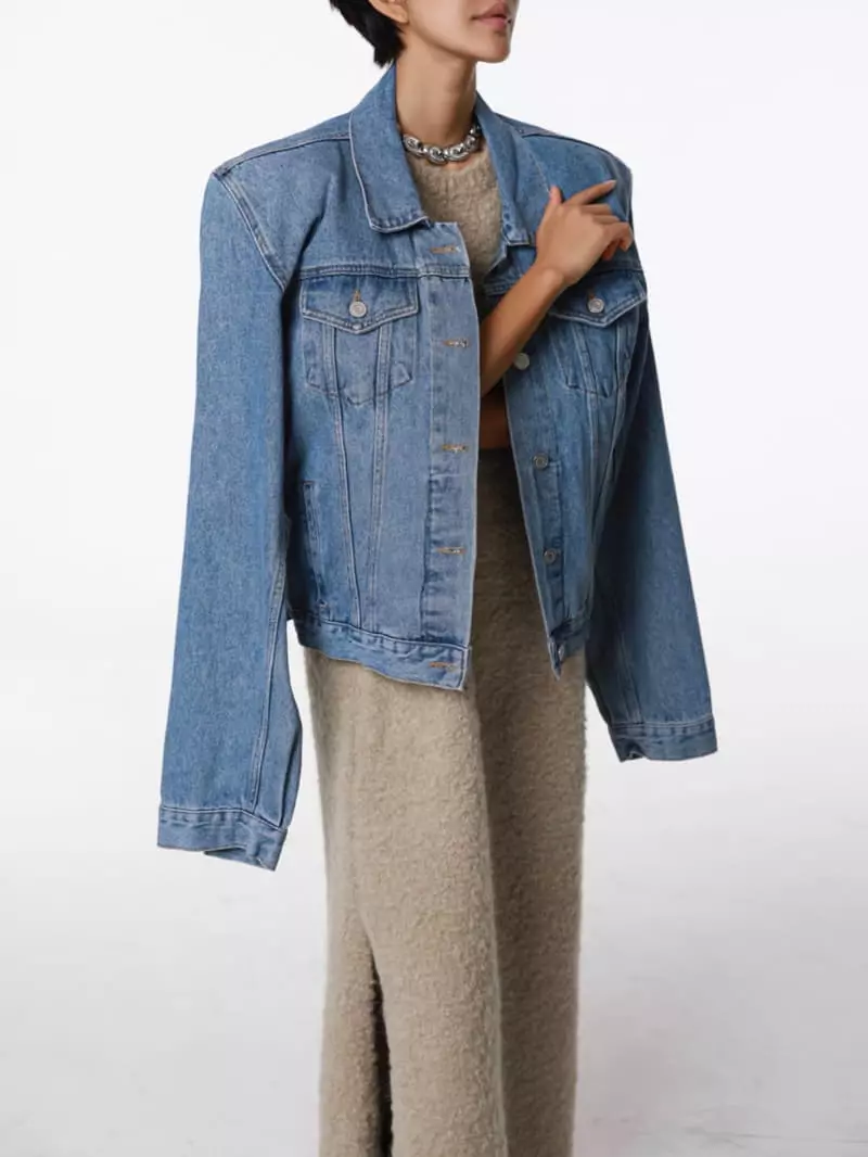 Paper Moon - Korean Women Fashion - #momslook - maxi padded shoulder oversized denim jacket - 8