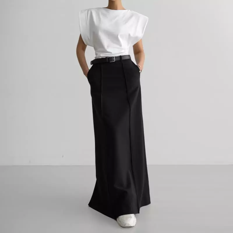 Paper Moon - Korean Women Fashion - #pursuepretty - boatneck squared shoulder sleeveless top - 2