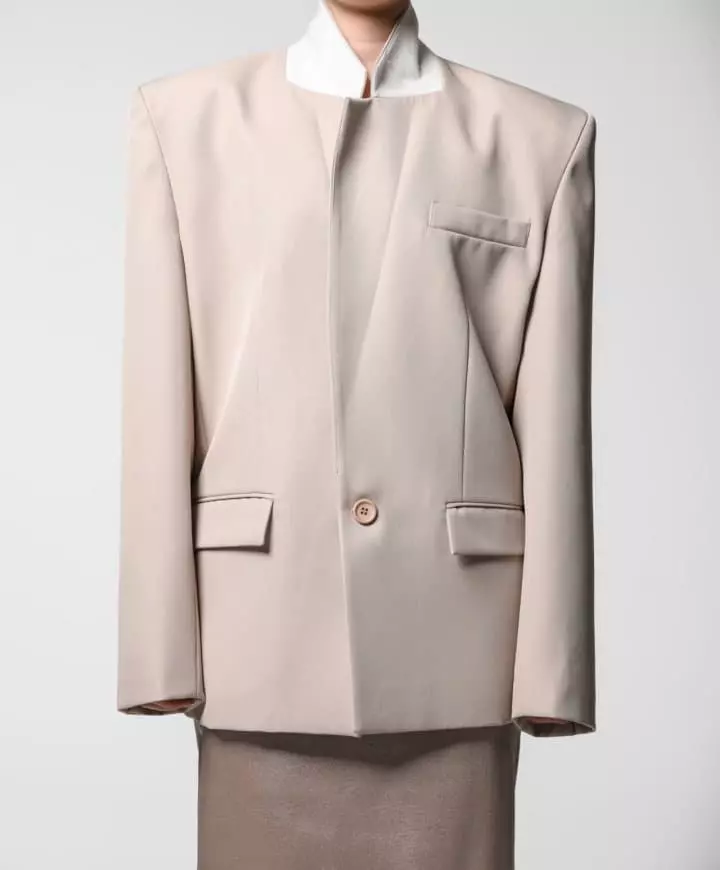 Paper Moon - Korean Women Fashion - #pursuepretty - Square Shoulder Oversized Twill Blazer - 4