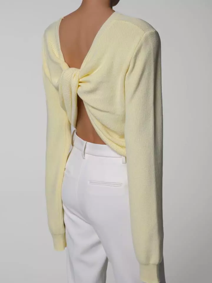 Paper Moon - Korean Women Fashion - #restrostyle - Cotton Back Twist Drape Knit Top - 2
