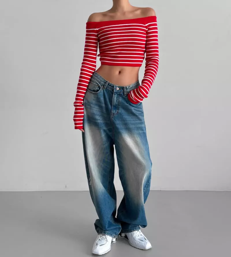 Paper Moon - Korean Women Fashion - #restrostyle - Vintage Blue Distressed Damage Wash Wide Leg Jeans - 8