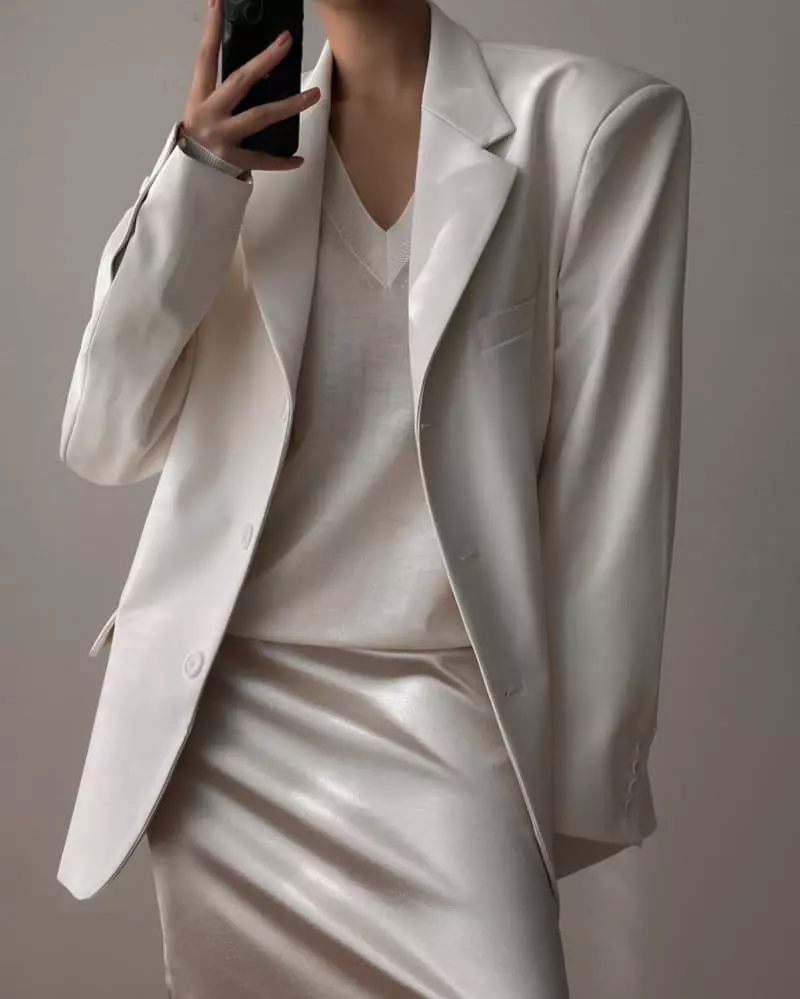 Paper Moon - Korean Women Fashion - #romanticstyle - Classic Soft Vegan Leather Blazer - 11