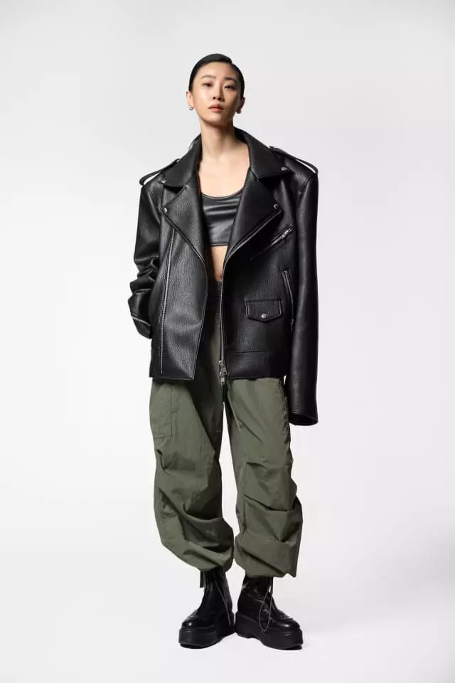 Paper Moon - Korean Women Fashion - #shopsmall - Oversized Chunky Zipped Vegan Leather Biker Jacket - 3