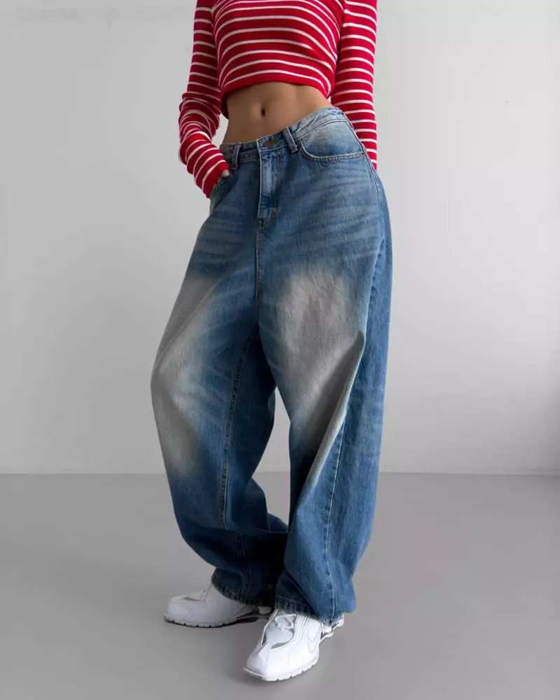 Paper Moon - Korean Women Fashion - #shopsmall - Vintage Blue Distressed Damage Wash Wide Leg Jeans - 10