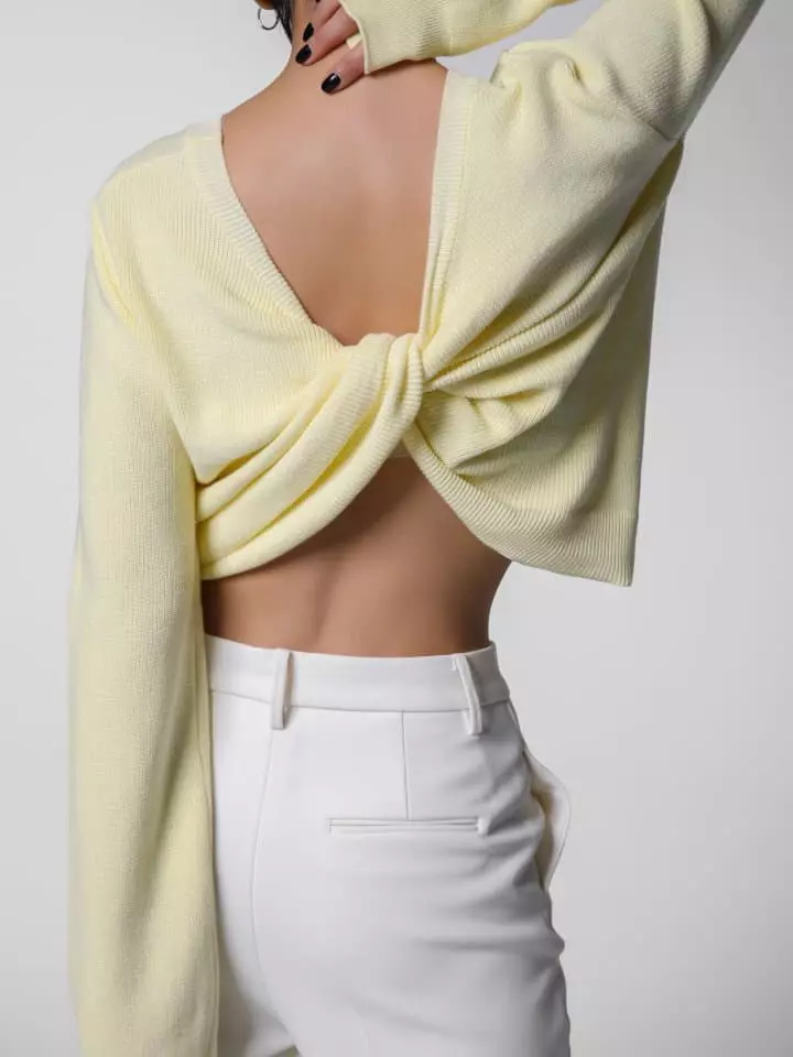 Paper Moon - Korean Women Fashion - #thatsdarling - Cotton Back Twist Drape Knit Top - 5